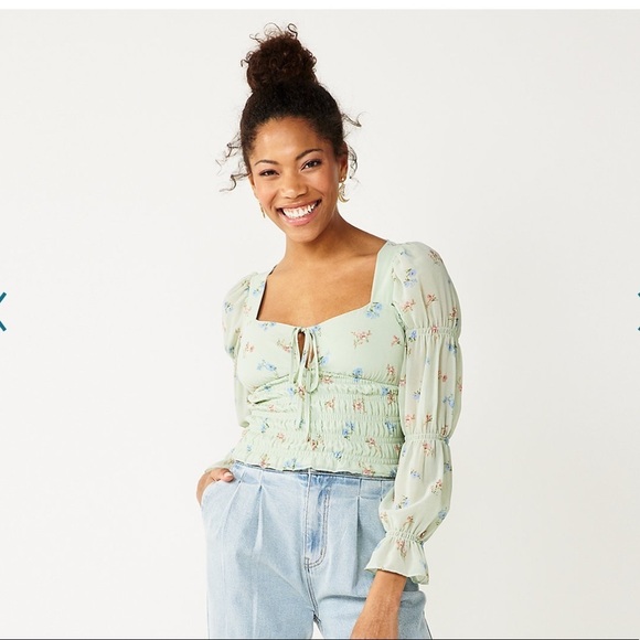 SO Tops - Juniors' SO® Sweetheart Neck Smocked Blouse